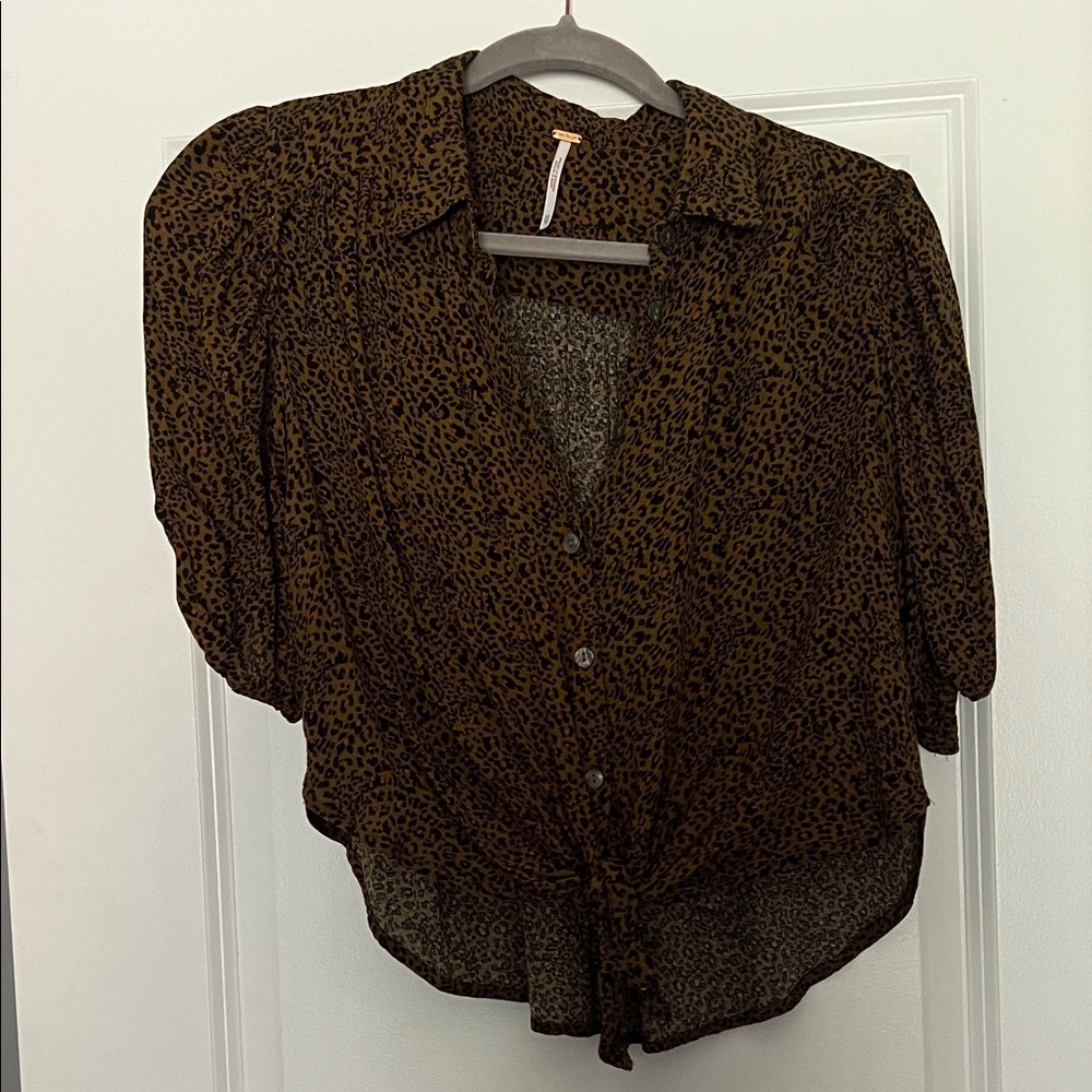 Free People Brown Leopard Print Blouse
